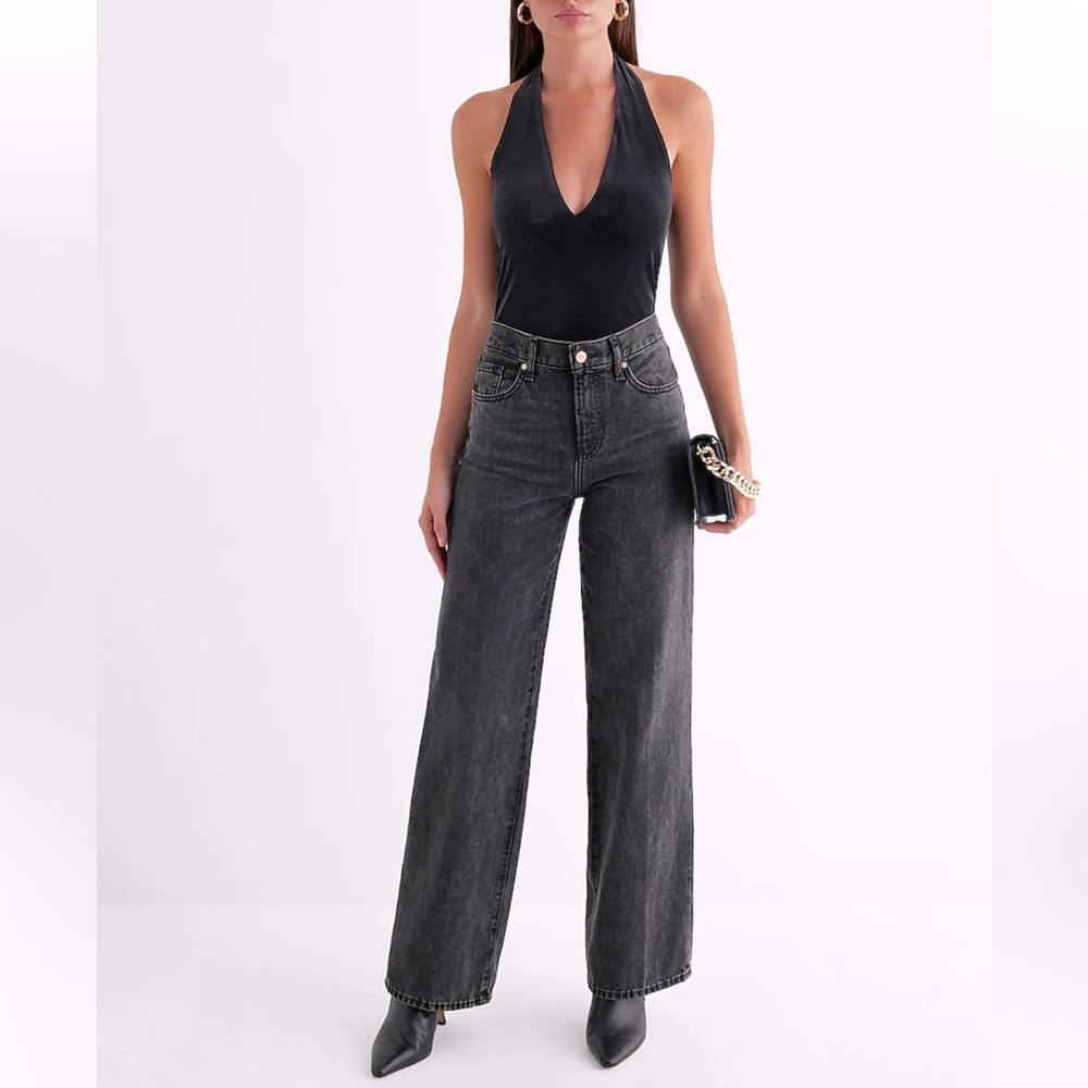 EXPRESS Women’s High Waisted Washed Black Wide Leg Jean Size:4R Brand New w/tags - Picture 3 of 14